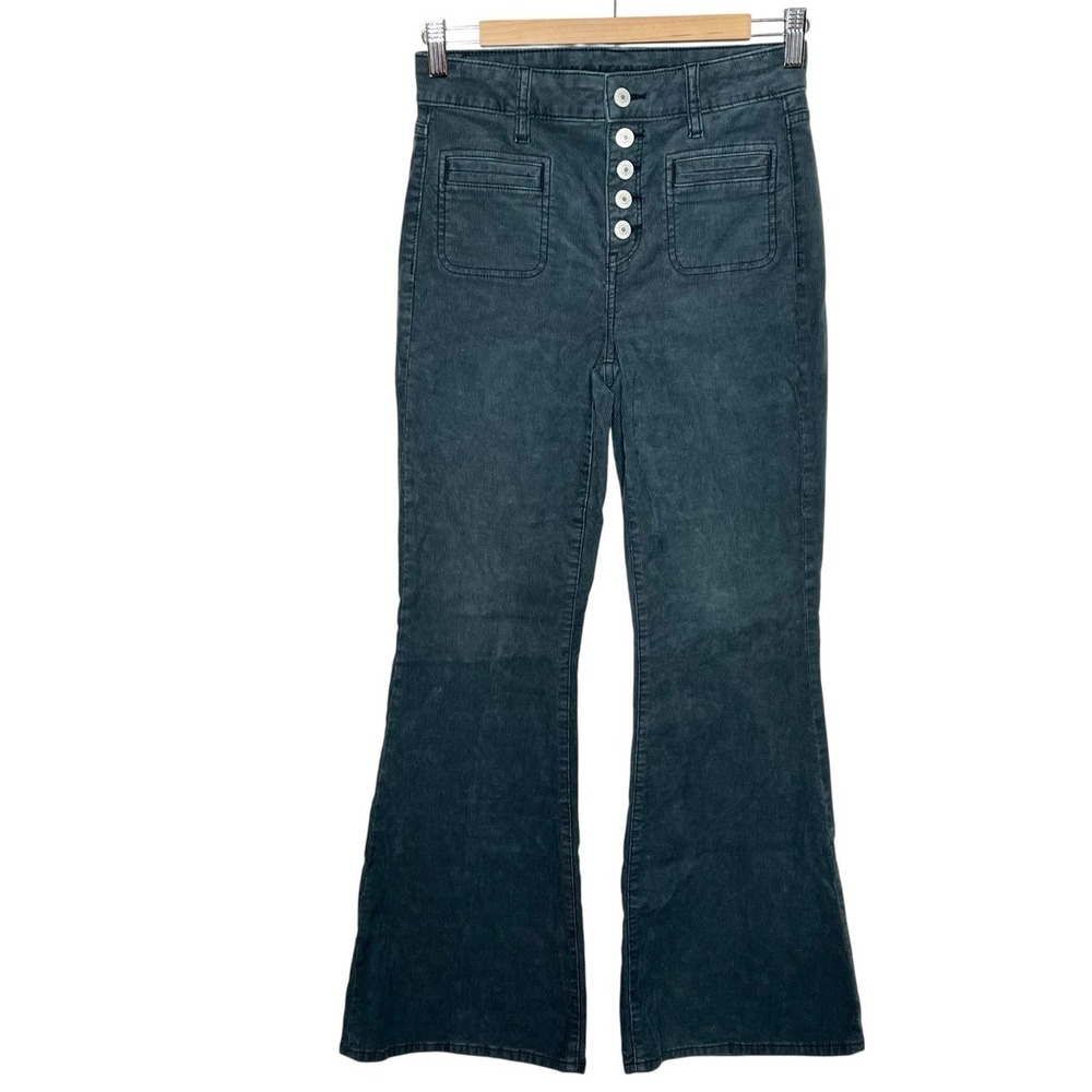 American Eagle Super Hi Rise Flare Corduroy Pants Gray Womens 0 Short 70s Retro